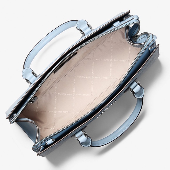 Michael Kors Sheila Medium Signature Logo Satchel Bag Light Sky Blue - Picture 11 of 11